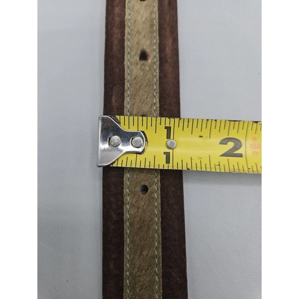 Crescent Brown Olive Green Suede Leather Belt Size 40 Hand Made In USA 1-1/8